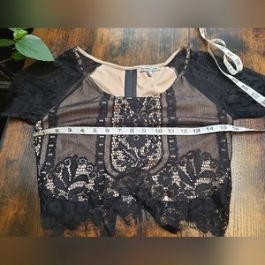NWOT Small lace crop Charlotte Russe, nude liner, zipper back, exposed l…